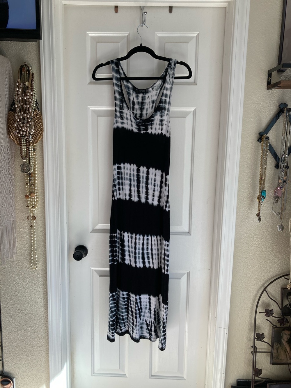 Popular Basics Black & White Tie-Dye Maxi Dress
